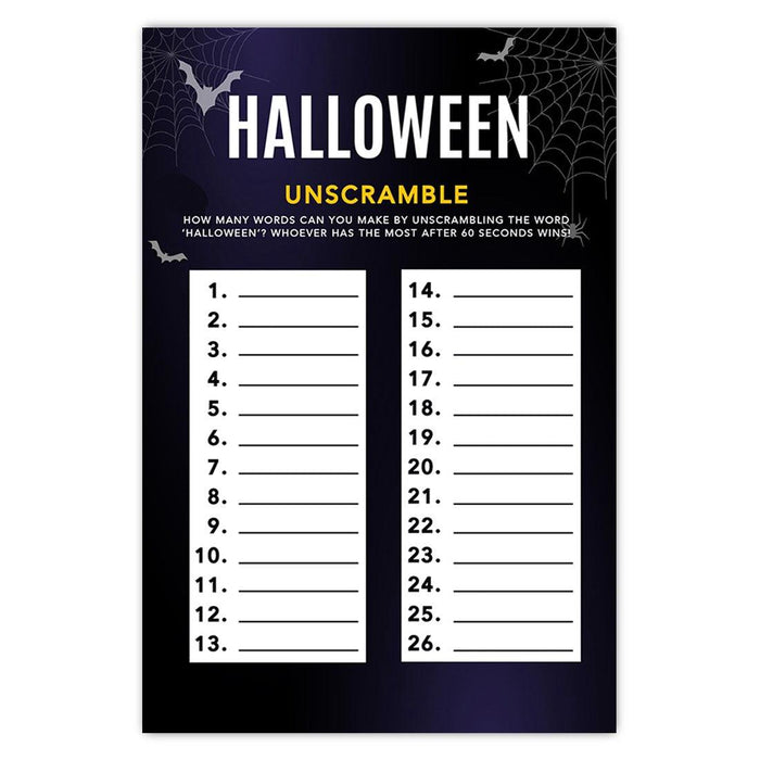 Halloween Party Game Cards for Fun Activities, Set of 24-Set of 24-Andaz Press-Bats & Spiders How Many Words Can You Make-