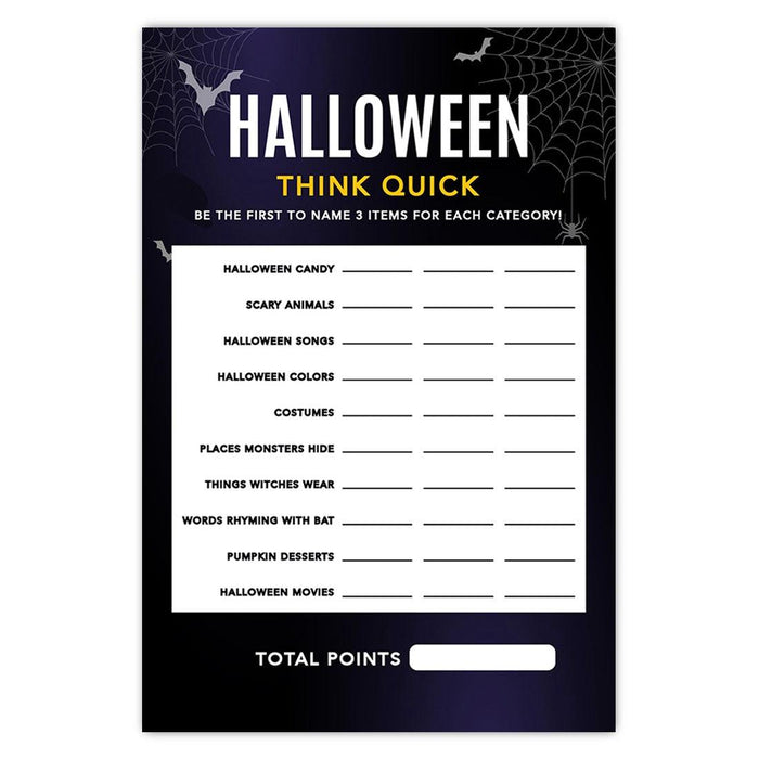Halloween Party Game Cards for Fun Activities, Set of 24-Set of 24-Andaz Press-Bats & Spiders Think Quick-
