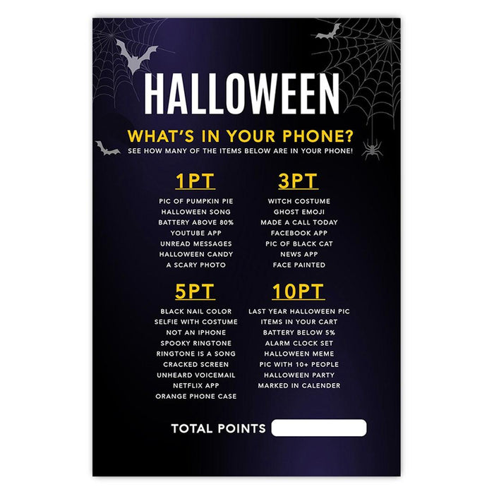 Halloween Party Game Cards for Fun Activities, Set of 24-Set of 24-Andaz Press-Bats & Spiders What's In Your Phone-