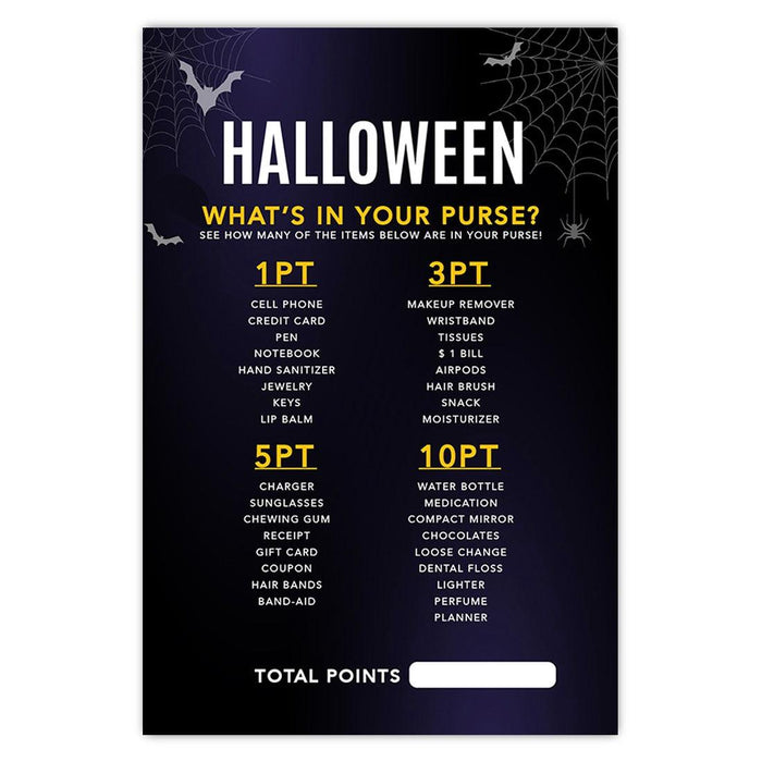 Halloween Party Game Cards for Fun Activities, Set of 24-Set of 24-Andaz Press-Bats & Spiders What's in Your Purse-