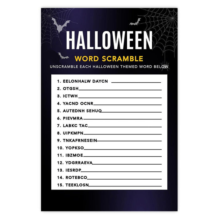 Halloween Party Game Cards for Fun Activities, Set of 24-Set of 24-Andaz Press-Bats & Spiders Word Scramble-