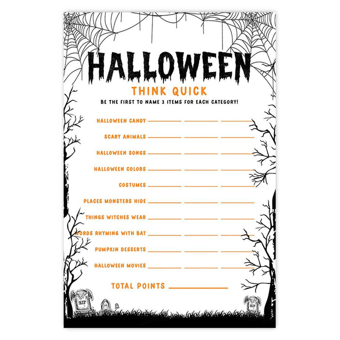Halloween Party Game Cards for Fun Activities, Set of 24-Set of 24-Andaz Press-Graveyard Gloom Think Quick-