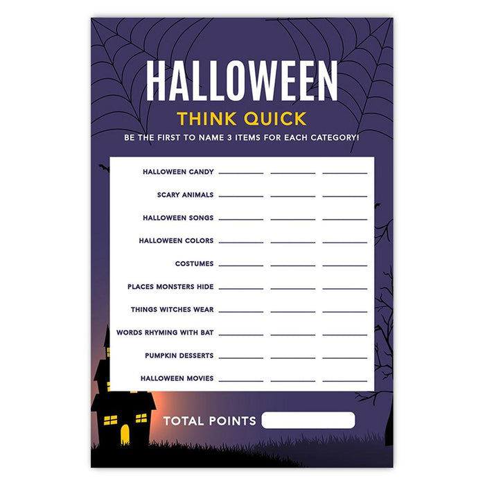 Halloween Party Game Cards for Fun Activities, Set of 24-Set of 24-Andaz Press-Illuminated Haunted House Think Quick-