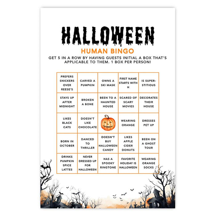 Halloween Party Game Cards for Fun Activities, Set of 24-Set of 24-Andaz Press-Spooky Haunted House Bingo-