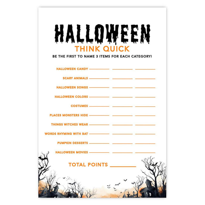 Halloween Party Game Cards for Fun Activities, Set of 24-Set of 24-Andaz Press-Spooky Haunted House Think Quick-