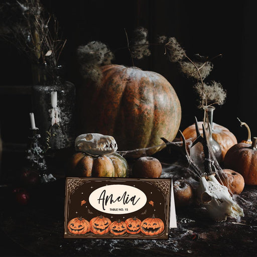 Halloween Table Tent Place Cards for Table Setting, Set of 24-Set of 24-Andaz Press-Scary Pumpkins-