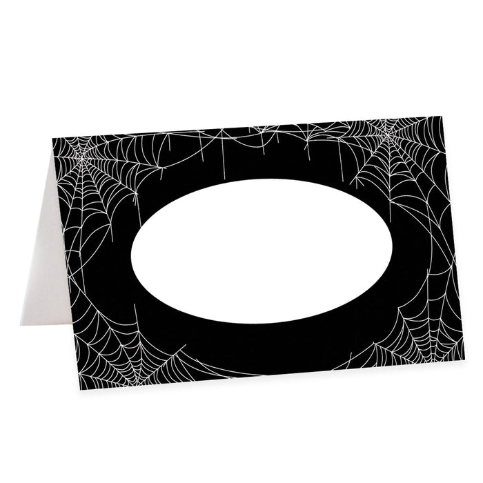 Halloween Table Tent Place Cards for Table Setting, Set of 24-Set of 24-Andaz Press-Black Spiderwebs-