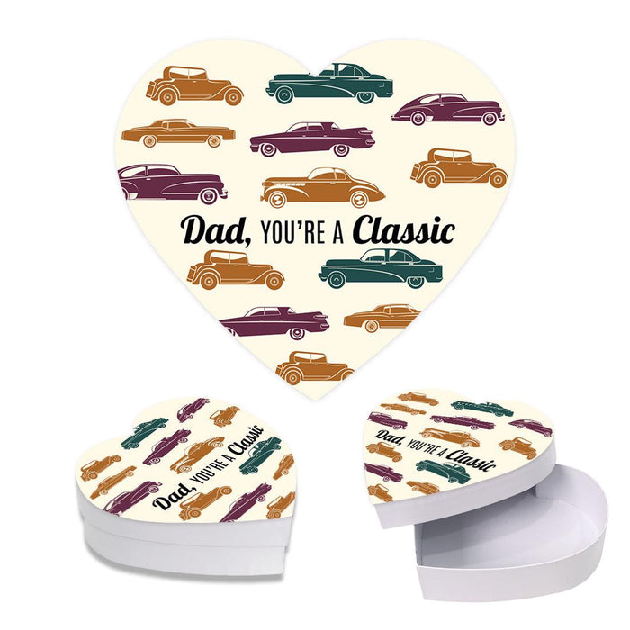 Happy Father's Day Heart Shaped Box with Lid, Reusable Heart Box, Set of 1-Set of 1-Andaz Press-Dad, You're A Classic Retro Cars-