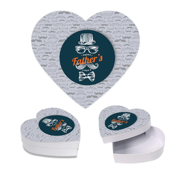 Happy Father's Day Heart Shaped Box with Lid, Reusable Heart Box, Set of 1-Set of 1-Andaz Press-Happy Father's Day Mustache Design-