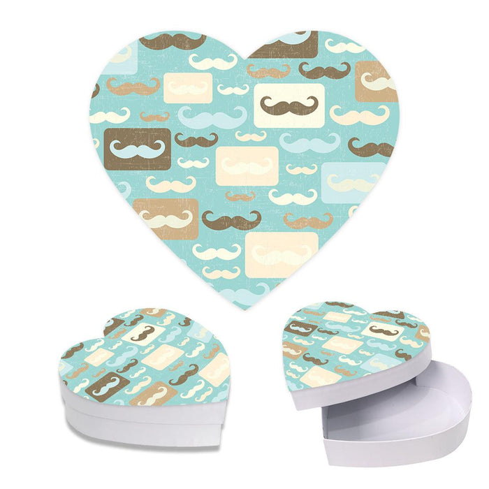 Happy Father's Day Heart Shaped Box with Lid, Reusable Heart Box, Set of 1-Set of 1-Andaz Press-Vintage Mustache Pattern-