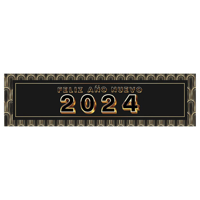 Happy New Year Banner 2024 in Spanish for Decor, 47" x 13", Set of 1-Set of 1-Andaz Press-Art Deco Design-