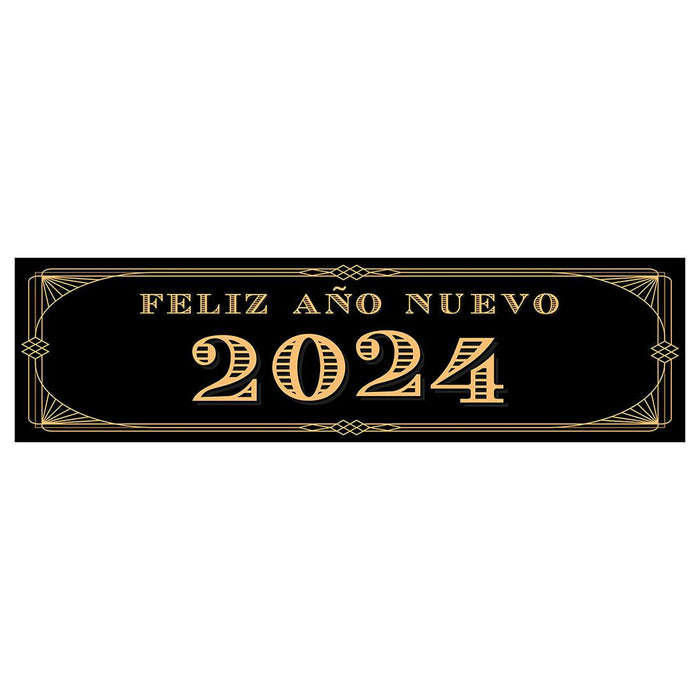Happy New Year Banner 2024 in Spanish for Decor, 47" x 13", Set of 1-Set of 1-Andaz Press-Great Gatsby Art Deco-