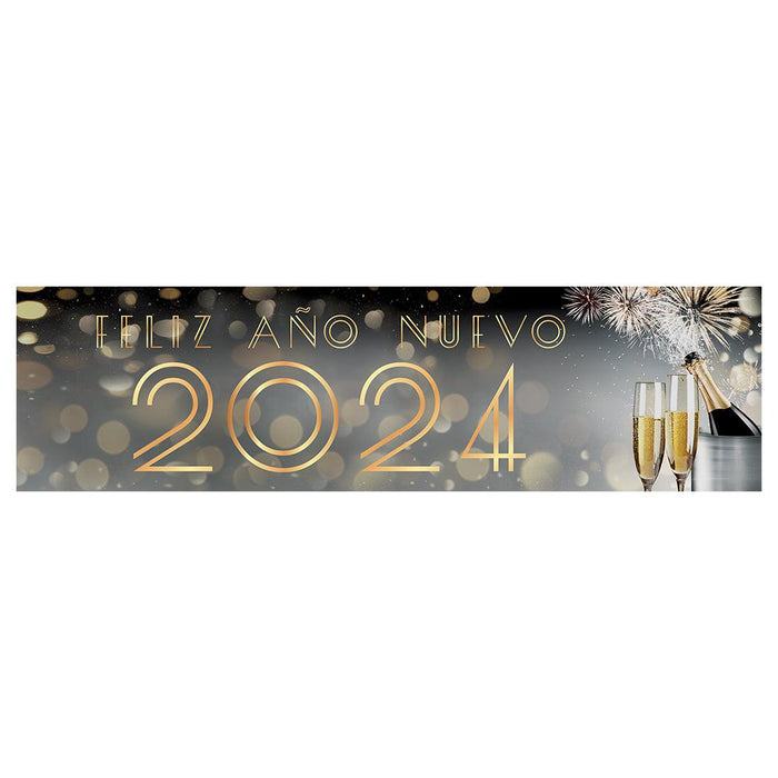 Happy New Year Banner 2024 in Spanish for Decor, 47" x 13", Set of 1-Set of 1-Andaz Press-Modern Great Gatsby-