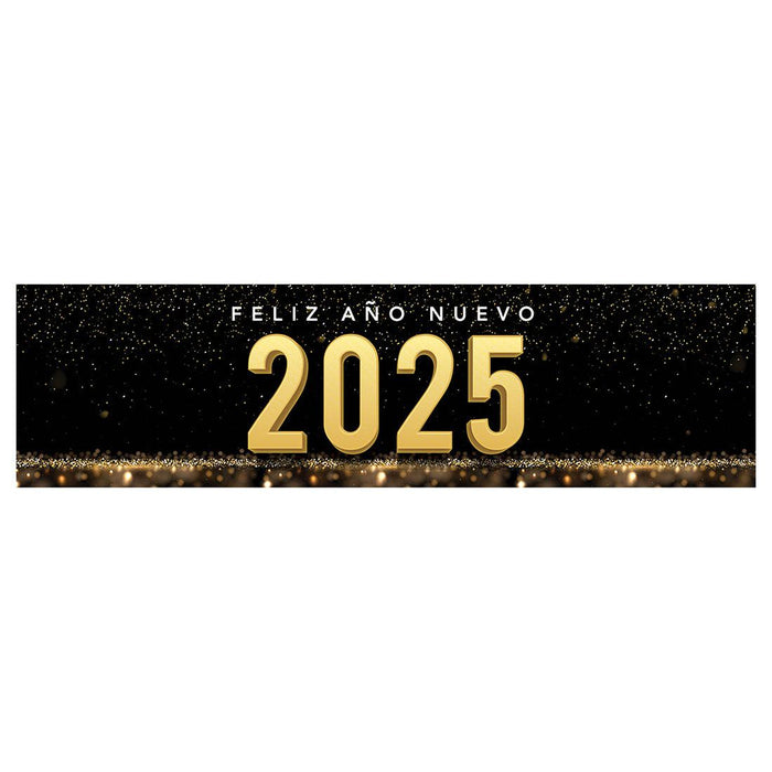 Happy New Year Banner 2025 in Spanish for Decor, 47" x 13", Set of 1-Set of 1-Andaz Press-Champage Glasses Design-