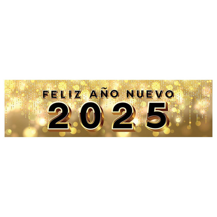 Happy New Year Banner 2025 in Spanish for Decor, 47" x 13", Set of 1-Set of 1-Andaz Press-Champage Glasses Design-