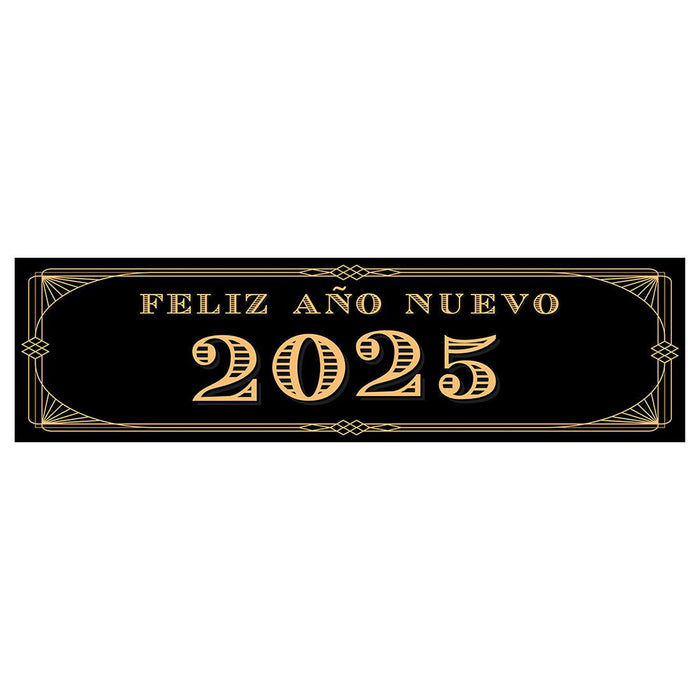 Happy New Year Banner 2025 in Spanish for Decor, 47" x 13", Set of 1-Set of 1-Andaz Press-Champage Glasses Design-
