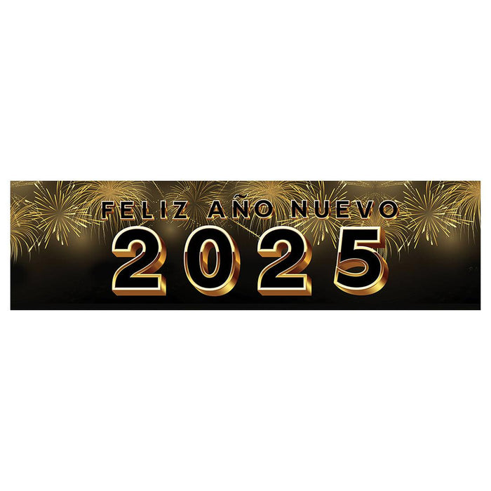 Happy New Year Banner 2025 in Spanish for Decor, 47" x 13", Set of 1-Set of 1-Andaz Press-Champage Glasses Design-