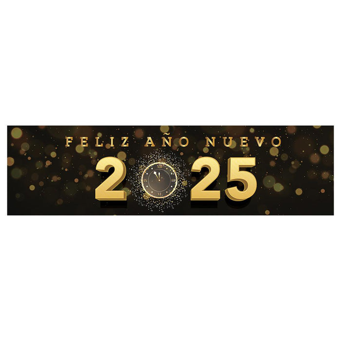 Happy New Year Banner 2025 in Spanish for Decor, 47" x 13", Set of 1-Set of 1-Andaz Press-Champage Glasses Design-