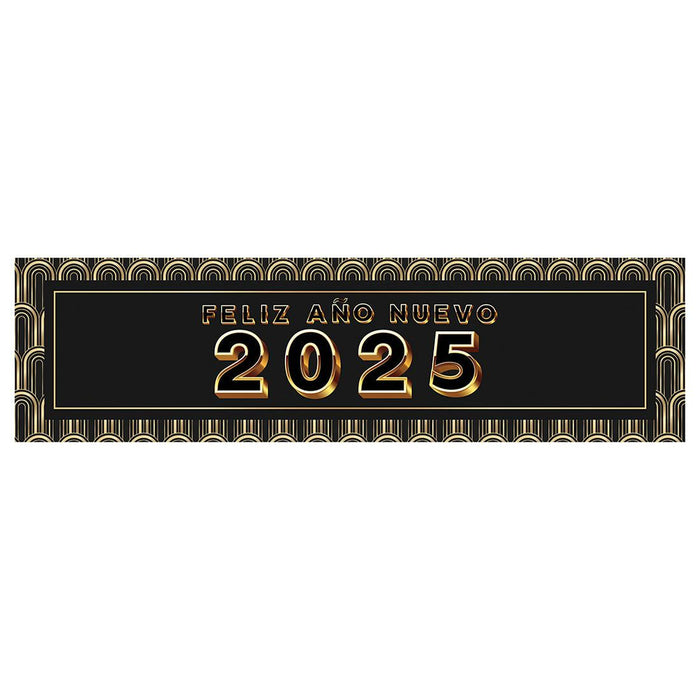 Happy New Year Banner 2025 in Spanish for Decor, 47" x 13", Set of 1-Set of 1-Andaz Press-Champage Glasses Design-