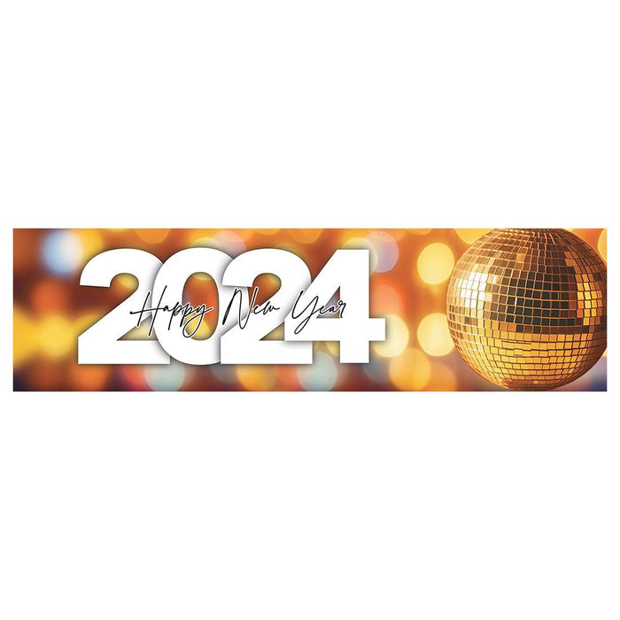 Happy New Year Banner Backdrop 2024 for Decor, 47" x 13", Set of 1-Set of 1-Andaz Press-70's Disco Ball-