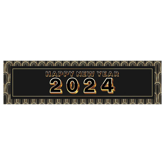 Happy New Year Banner Backdrop 2024 for Decor, 47" x 13", Set of 1-Set of 1-Andaz Press-Art Deco-