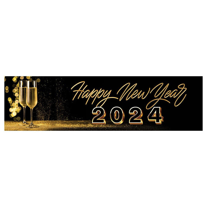 Happy New Year Banner Backdrop 2024 for Decor, 47" x 13", Set of 1-Set of 1-Andaz Press-Champagne Flutes-