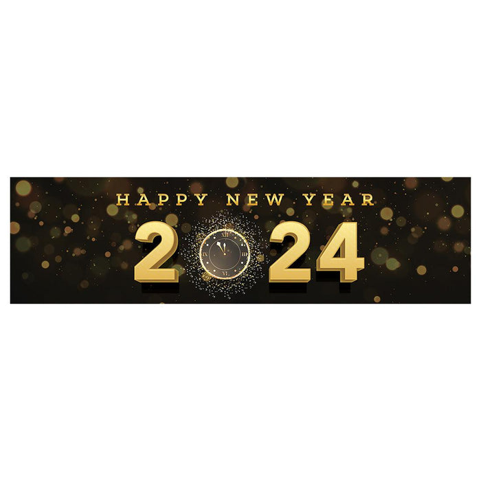Happy New Year Banner Backdrop 2024 for Decor, 47" x 13", Set of 1-Set of 1-Andaz Press-Countdown Clock-