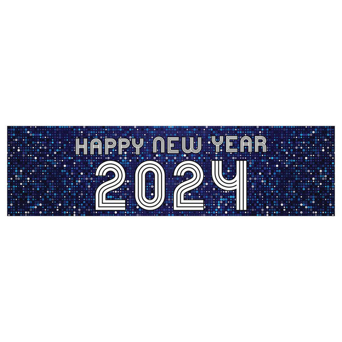 Happy New Year Banner Backdrop 2024 for Decor, 47" x 13", Set of 1-Set of 1-Andaz Press-Futuristic Digital-