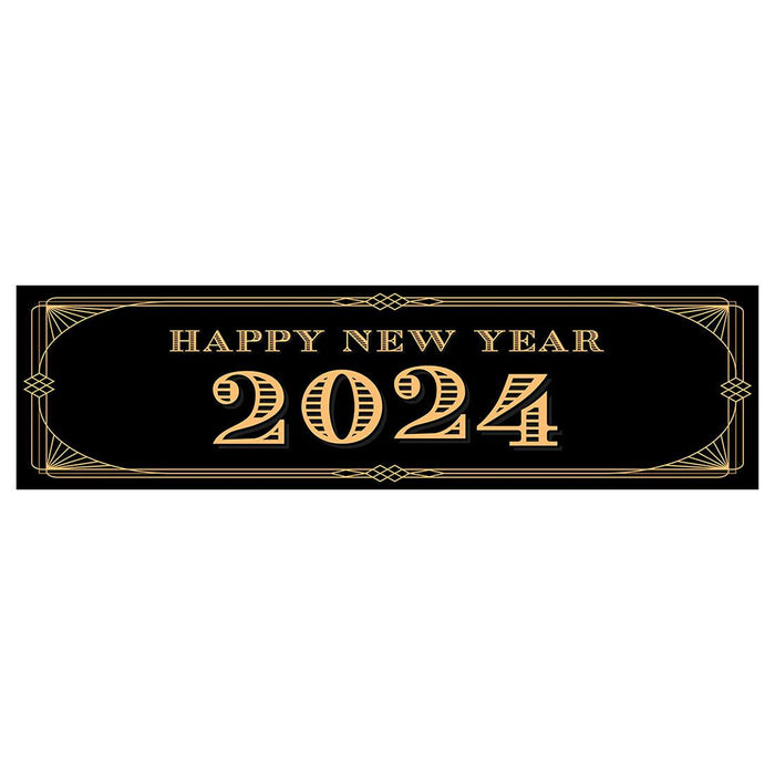 Happy New Year Banner Backdrop 2024 for Decor, 47" x 13", Set of 1-Set of 1-Andaz Press-Great Gatsby Art Deco-