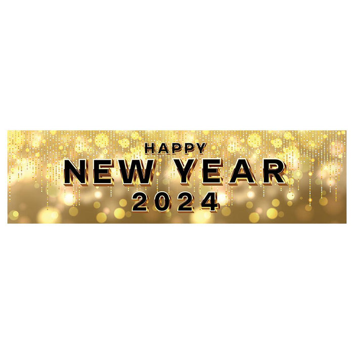 Happy New Year Banner Backdrop 2024 for Decor, 47" x 13", Set of 1-Set of 1-Andaz Press-Hollywood Glamour-