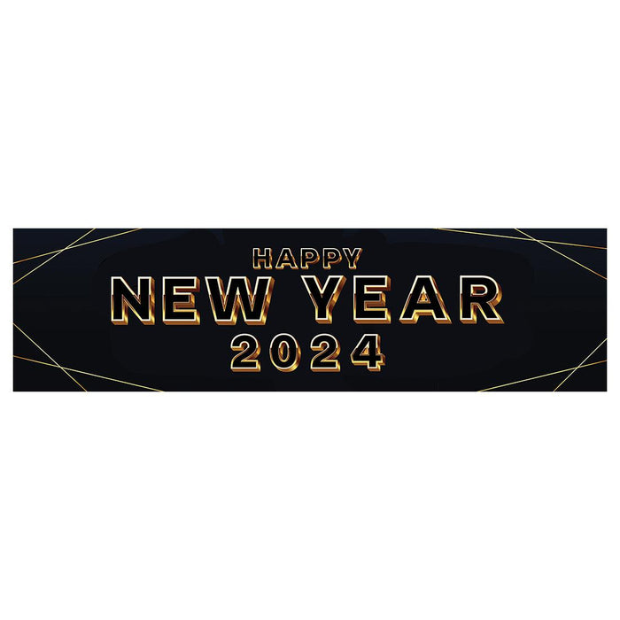 Happy New Year Banner Backdrop 2024 for Decor, 47" x 13", Set of 1-Set of 1-Andaz Press-Modern Geometric-