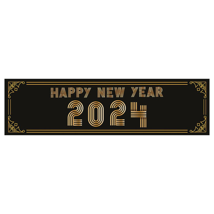Happy New Year Banner Backdrop 2024 for Decor, 47" x 13", Set of 1-Set of 1-Andaz Press-Modern Roaring 20's-