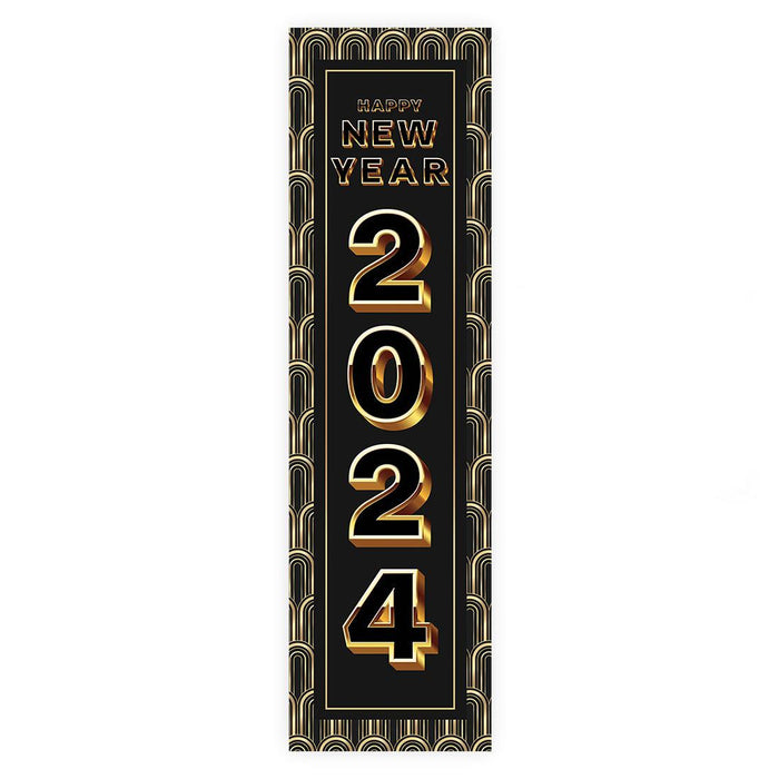 Happy New Year Banner Backdrop 2024 for Decor, 47" x 13", Set of 1-Set of 1-Andaz Press-Vertical Art Deco-