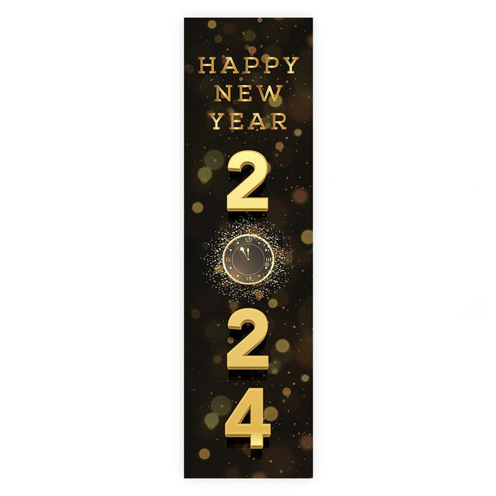 Happy New Year Banner Backdrop 2024 for Decor, 47" x 13", Set of 1-Set of 1-Andaz Press-Vertical Countdown Clock-