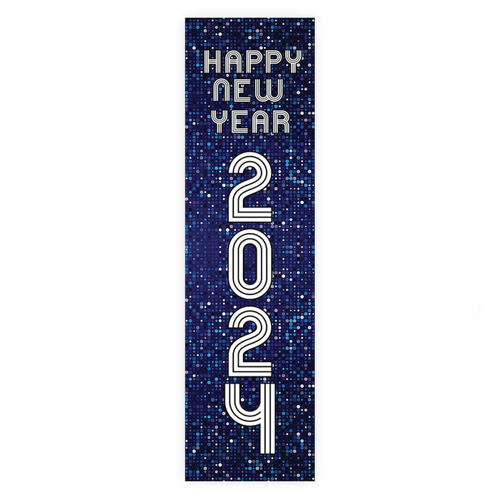 Happy New Year Banner Backdrop 2024 for Decor, 47" x 13", Set of 1-Set of 1-Andaz Press-Vertical Futuristic Digital-