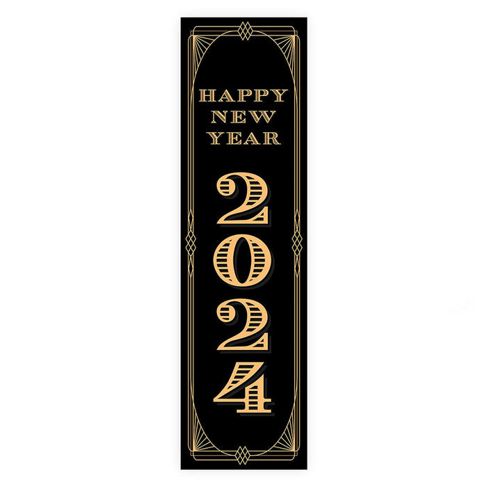 Happy New Year Banner Backdrop 2024 for Decor, 47" x 13", Set of 1-Set of 1-Andaz Press-Vertical Great Gatsby Art Deco-