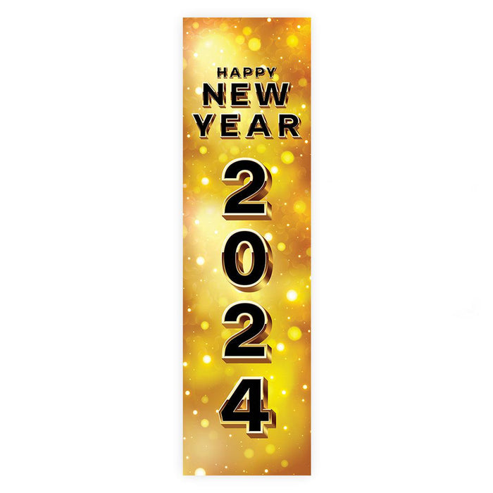 Happy New Year Banner Backdrop 2024 for Decor, 47" x 13", Set of 1-Set of 1-Andaz Press-Vertical Hollywood Glamour-