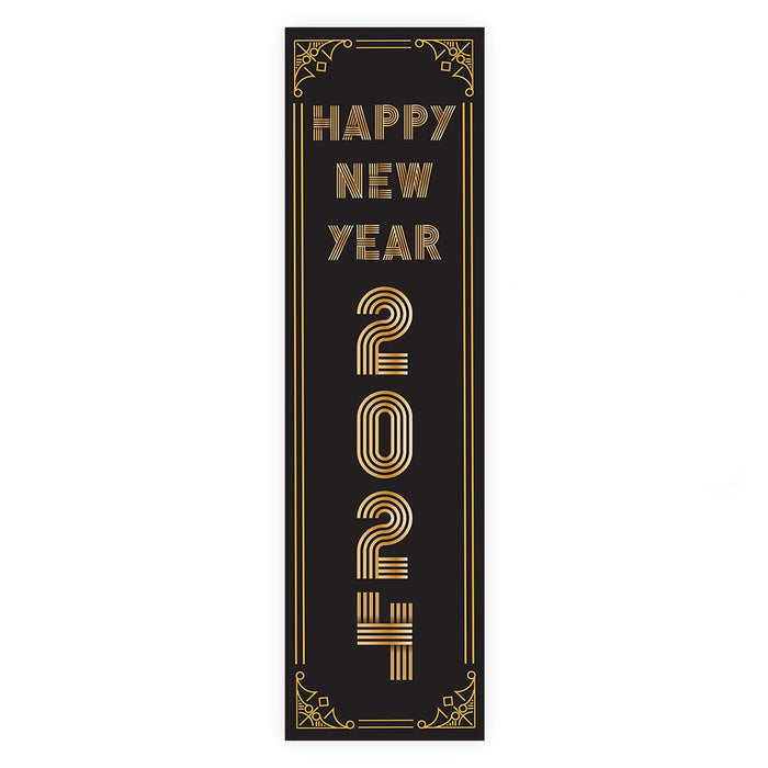 Happy New Year Banner Backdrop 2024 for Decor, 47" x 13", Set of 1-Set of 1-Andaz Press-Vertical Modern Roaring 20's-