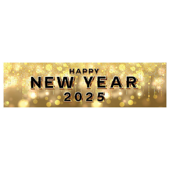 Happy New Year Banner Backdrop 2025 for Decor, 47" x 13", Set of 1-Set of 1-Andaz Press-Black & Gold Confetti Glitter-