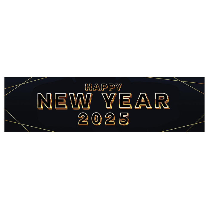 Happy New Year Banner Backdrop 2025 for Decor, 47" x 13", Set of 1-Set of 1-Andaz Press-Black & Gold Confetti Glitter-