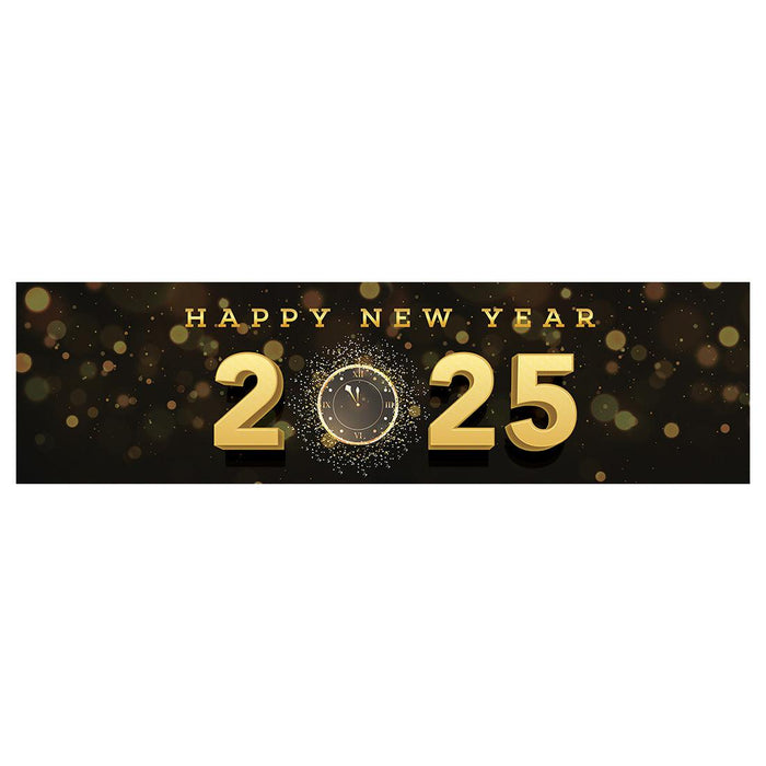 Happy New Year Banner Backdrop 2025 for Decor, 47" x 13", Set of 1-Set of 1-Andaz Press-Black & Gold Confetti Glitter-