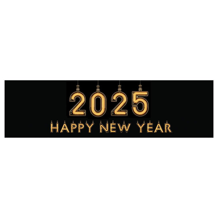 Happy New Year Banner Backdrop 2025 for Decor, 47" x 13", Set of 1-Set of 1-Andaz Press-Black & Gold Confetti Glitter-