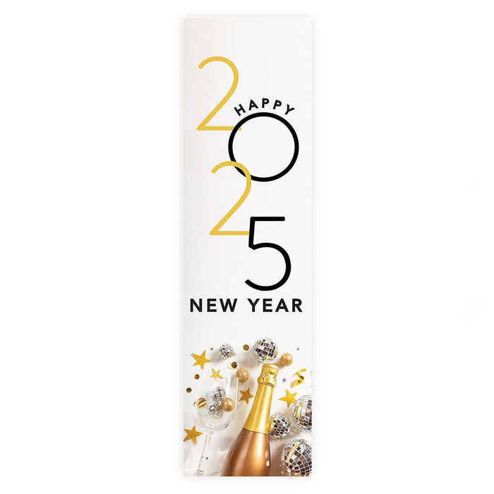 Happy New Year Banner Backdrop 2025 for Decor, 47" x 13", Set of 1-Set of 1-Andaz Press-Black & Gold Confetti Glitter-