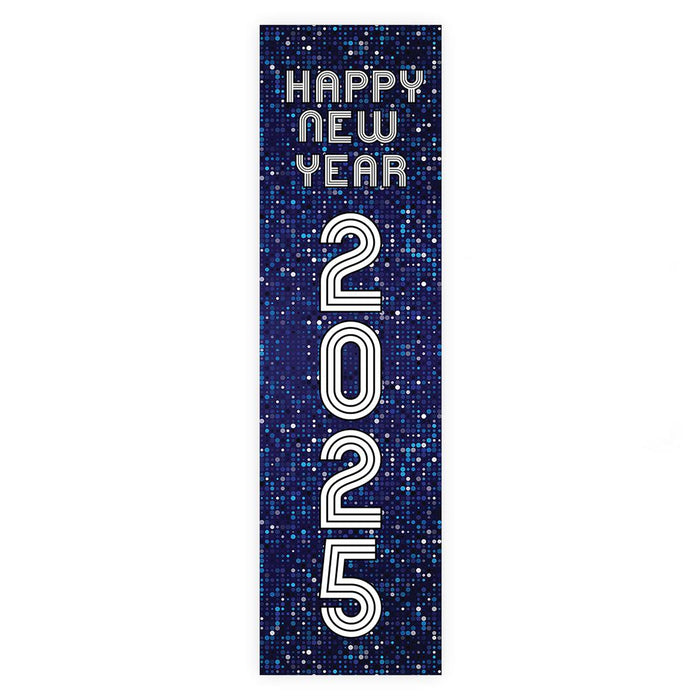 Happy New Year Banner Backdrop 2025 for Decor, 47" x 13", Set of 1-Set of 1-Andaz Press-Black & Gold Confetti Glitter-