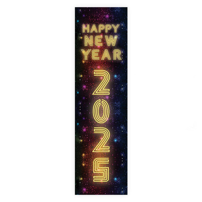 Happy New Year Banner Backdrop 2025 for Decor, 47" x 13", Set of 1-Set of 1-Andaz Press-Black & Gold Confetti Glitter-