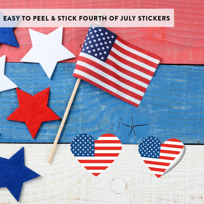 Heart Shaped 4th of July Stickers: Patriotic USA Designs for Kids & Party Favors, Set of 75-Set of 75-Andaz Press-Heart Shaped Flag-