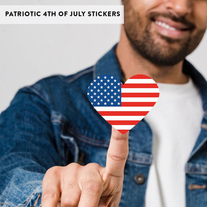 Heart Shaped 4th of July Stickers: Patriotic USA Designs for Kids & Party Favors, Set of 75-Set of 75-Andaz Press-Heart Shaped Flag-