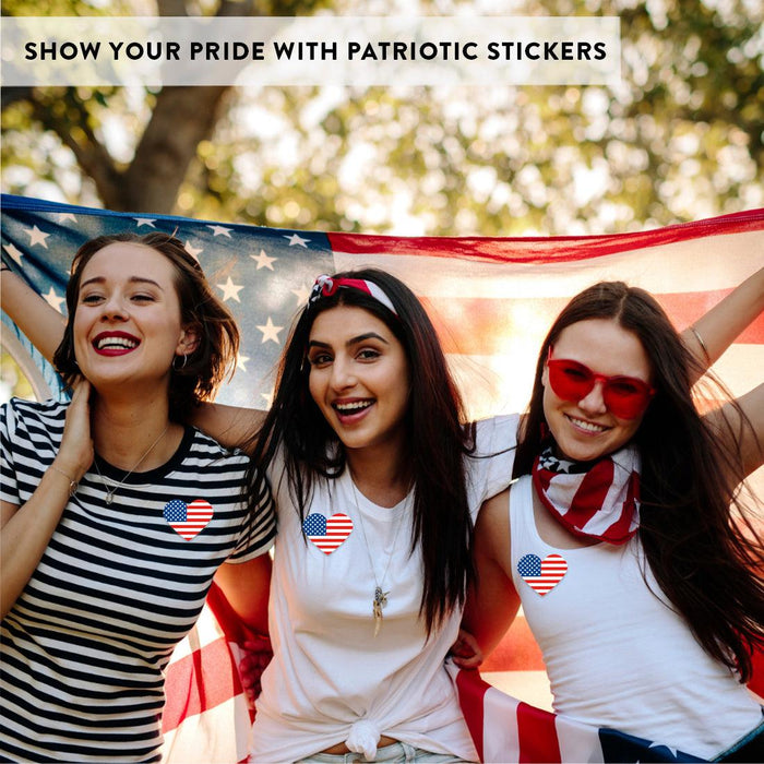 Heart Shaped 4th of July Stickers: Patriotic USA Designs for Kids & Party Favors, Set of 75-Set of 75-Andaz Press-Heart Shaped Flag-