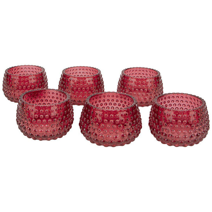 Hobnail Multi-Use Glass Candle Holders, Set of 6-Set of 6-Koyal Wholesale-Red-