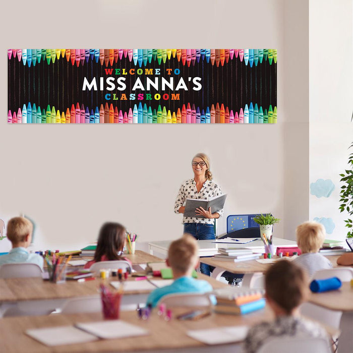 Horizontal Large Custom Classroom Welcome Banner Sign for Teachers, Set of 1-Set of 1-Andaz Press-Crayons-